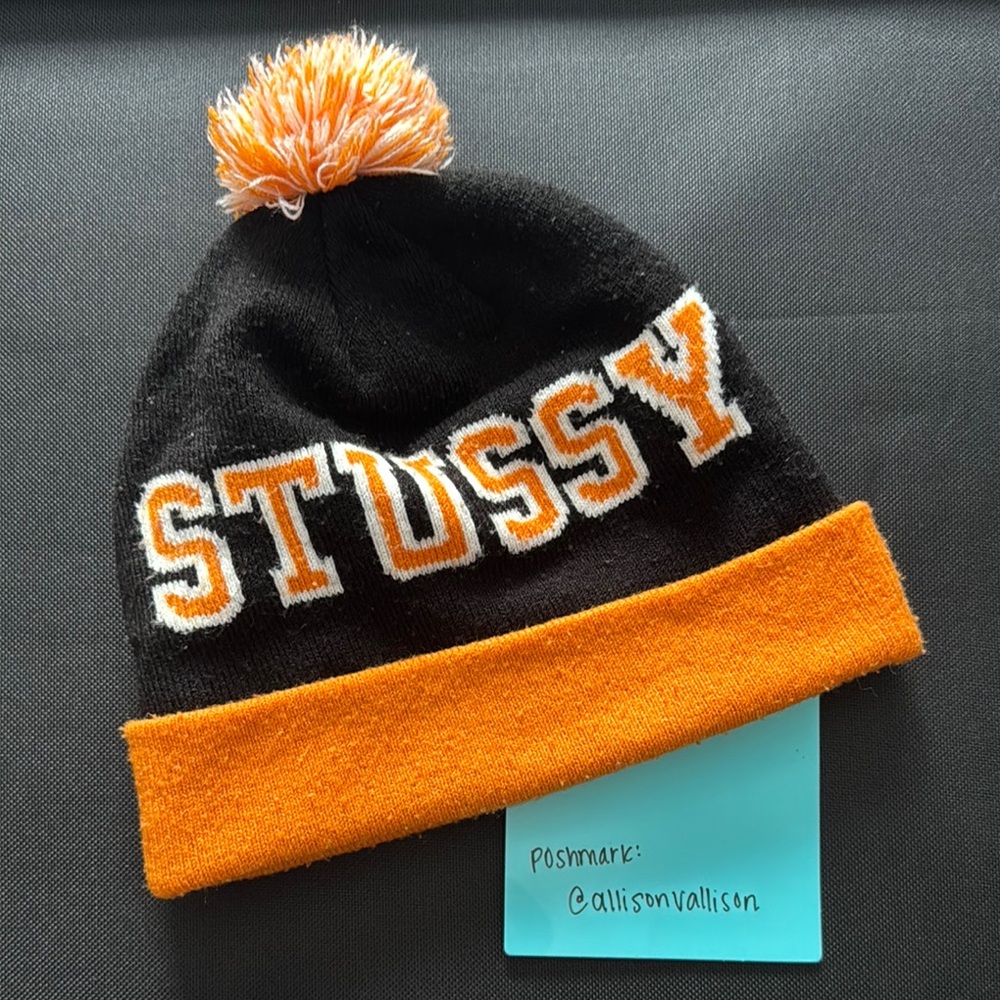Stussy Black and Orange Knit Hat